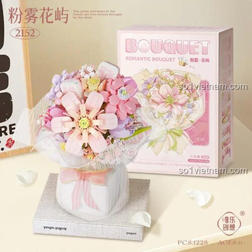Hộp bộ lắp ghép 唯乐创想 2152 Bó Hoa Hồng Mơ Mộng 1228 chi tiết, màu hồng, tím, vàng, trắng, phù hợp cho bé gái 6 tuổi, quà tặng sinh nhật, trang trí phòng
