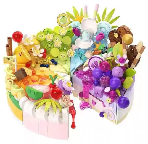 Bộ lắp ghép bánh ngọt 唯乐创想 2182, mô hình bánh ngọt chi tiết, màu xanh lá, hồng, tím, vàng, trắng, cam, đồ chơi sáng tạo cho bé gái 6 tuổi, 338 mảnh