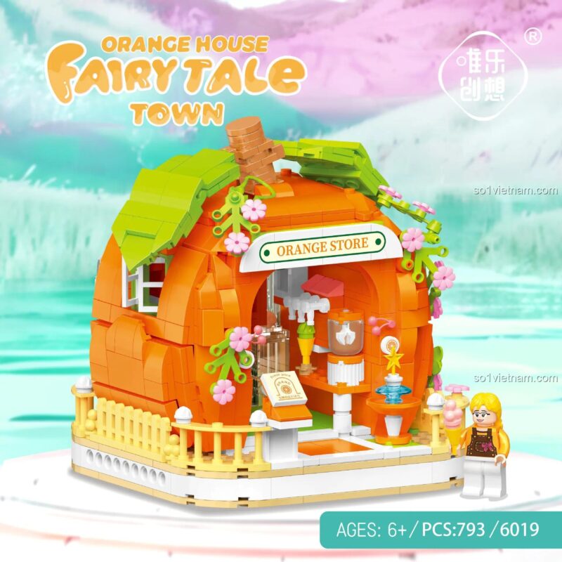 Bộ lắp ghép Fairy Tale Town: Orange House 6019 793 mảnh, đồ chơi mô hình 唯乐创想, thiết kế hình quả cam độc đáo, có đèn LED lung linh, phù hợp cho bé gái 6 tuổi