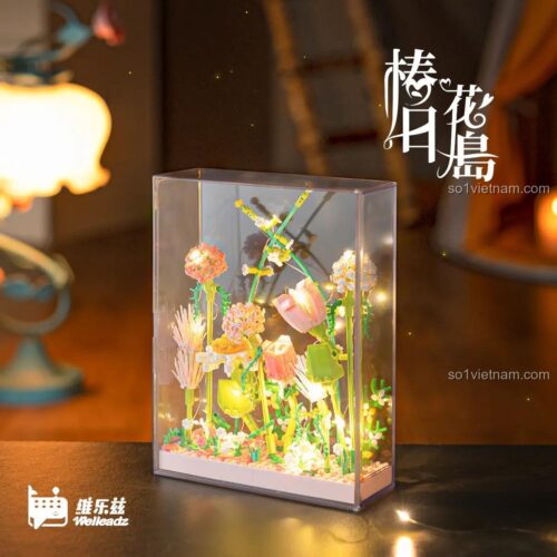 Bộ lắp ghép Welleadz 2125 Chậu Cây Mọng Nước lung linh với đèn LED, 489 chi tiết, màu hồng, xanh lá, vàng, trắng, dành cho bé gái 6 tuổi, giá tốt