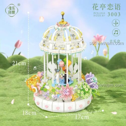 Mô hình Hộp nhạc Hoa Đình Tình Yêu Wieland Creative 3003 với kích thước chi tiết, bộ lắp ghép 1352 mảnh, đồ chơi sáng tạo cho bé gái 6 tuổi