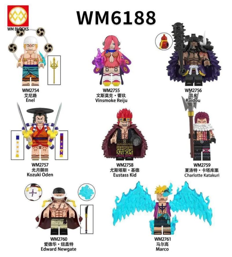 Bộ đồ chơi WM6188 Minifigures One Piece chi tiết sắc nét, phù hợp bé trai bé gái 6 tuổi, giá tốt.
