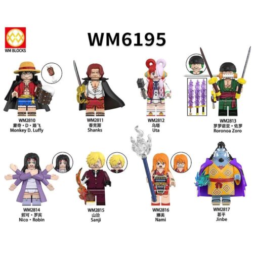 Bộ 8 Minifigure One Piece WM Blocks WM6195 - Monkey D. Luffy, Shanks, Uta, Roronoa Zoro, Nico Robin, Sanji, Nami, Jinbe - Đồ chơi mô hình cho bé trai 6 tuổi