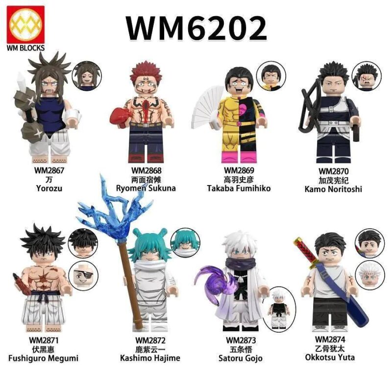 Bộ lắp ghép figure anime WM Blocks WM6202 Jujutsu Kaisen 8 nhân vật, Thế giới Chú Thuật, giá tốt