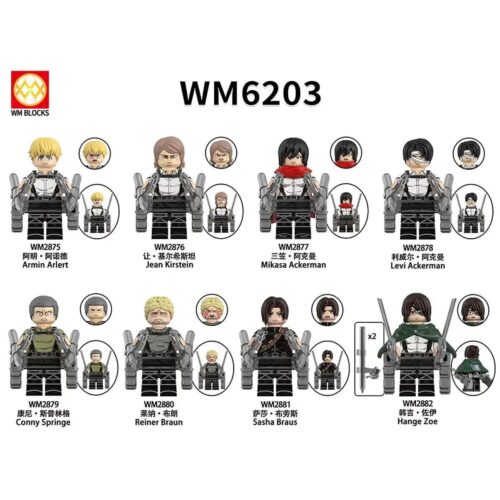 Minifigures WM Blocks WM6203 Attack on Titan, nhân vật anime, nhân vật phim ảnh, độ tuổi 14, cho bé trai, cho bé gái, giá tốt