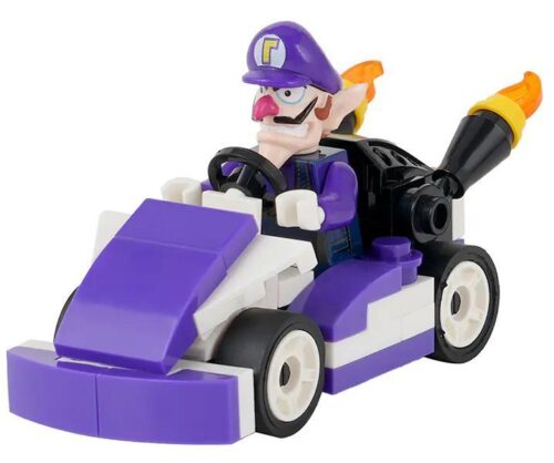 Bộ lắp ghép WM MOC1222-A Waluigi lái xe Kart Mario, đồ chơi lắp ráp nhân vật Waluigi, mô hình xe đua tím cho bé trai 6 tuổi, giá tốt