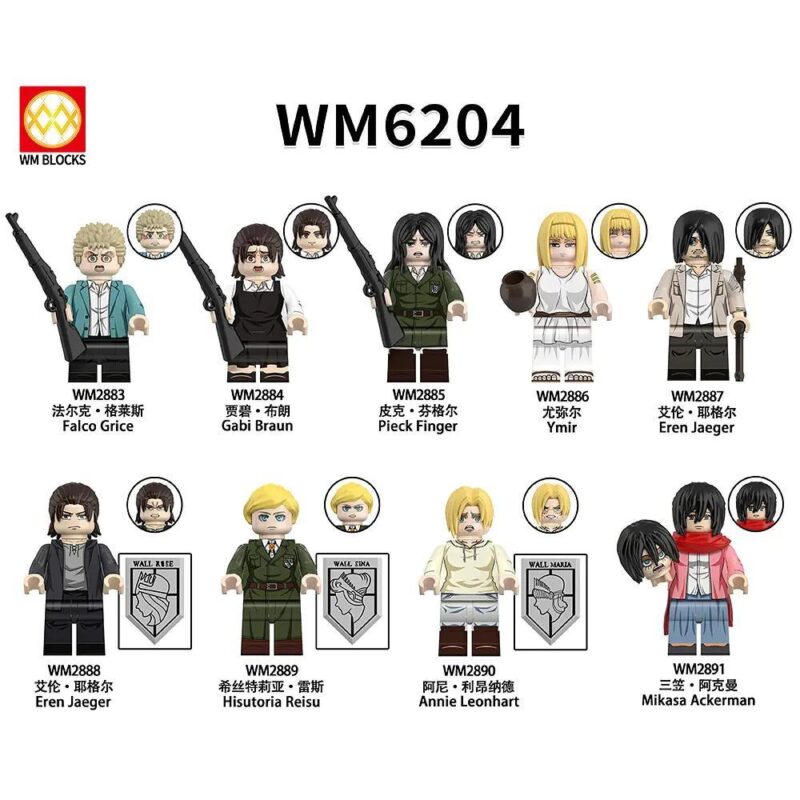 Minifigure WM2886 Attack on Titan 8 nhân vật, đồ chơi lắp ghép Attack on Titan, nhân vật anime, giá tốt