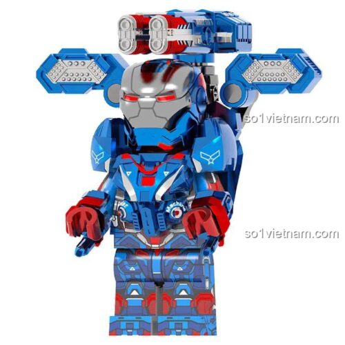 Minifigure WM WM792-A Iron Patriot giáp xanh đỏ, vũ khí tối tân, bộ đồ chơi siêu anh hùng Marvel cho con trai 6 tuổi.