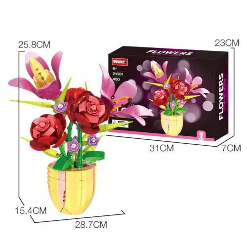 Kích thước chi tiết của bộ lắp ghép Chậu Hoa Ly và Hoa Hồng WOMA 21001, món đồ chơi mô hình trang trí cho bé gái 6 tuổi giá rẻ.