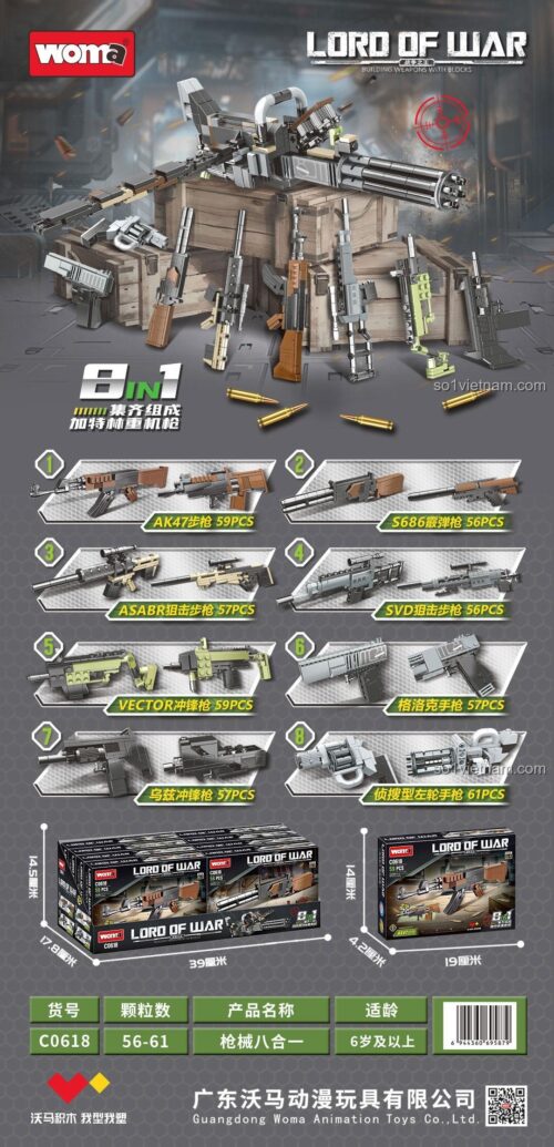 Các mẫu vũ khí lắp ráp từ bộ WOMA C0618 Lord Of War - Đồ chơi lắp ráp súng 8 trong 1