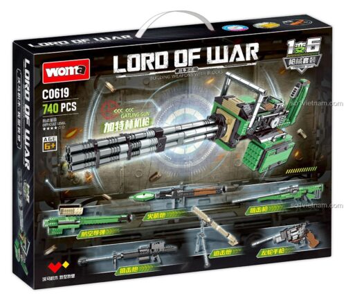 Hộp sản phẩm bộ lắp ghép súng Gatling Lord Of War WOMA C0619, 740 mảnh, đồ chơi quân sự cho bé trai 6+ tuổi