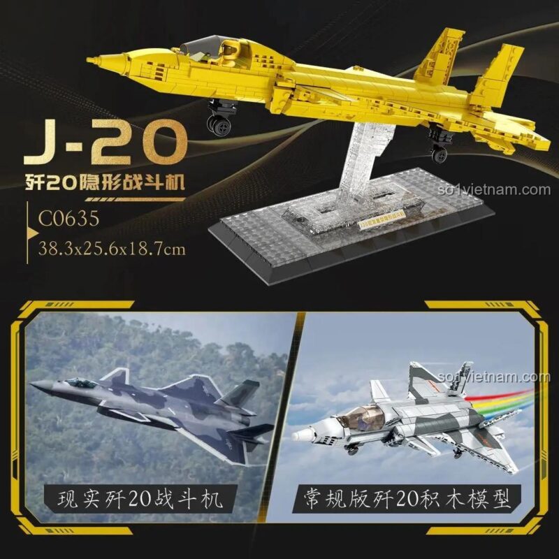 Bộ lắp ghép máy bay chiến đấu J-20 Vàng Kim C0635 WOMA, mô hình máy bay chiến đấu thế hệ thứ 5, 753 chi tiết, giá tốt