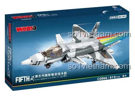 Hộp sản phẩm Máy bay chiến đấu tàng hình thế hệ thứ năm WOMA C0856 610 mảnh cho bé trai 6 tuổi