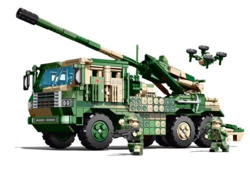 Xe Tăng Pháo Tự Hành Lắp Ghép Quân Sự WOMA C1010 751 Chi Tiết - Mô hình xe quân sự màu xanh lá, có pháo lớn, tặng kèm drone và 2 lính minifigure, độ tuổi 6+