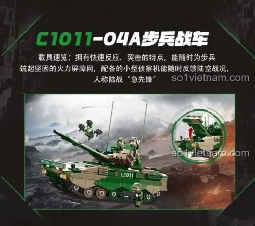 Xe tăng bộ binh WOMA C1011, bộ lắp ráp xe tăng, đồ chơi quân sự cho bé trai, mô hình xe tăng hiện đại với máy bay không người lái trinh sát