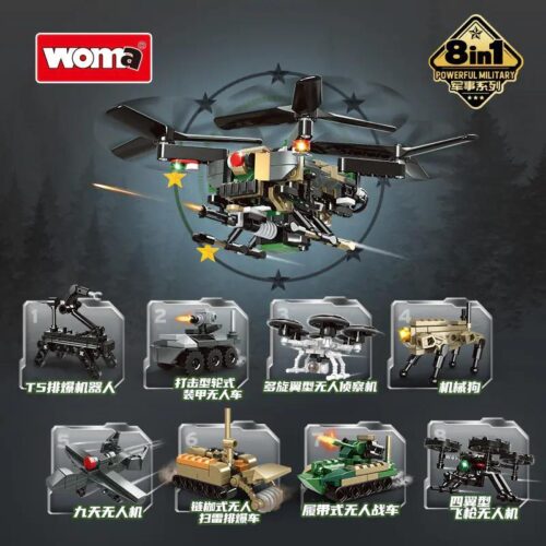 Bộ lắp ráp Woma C1023 Drone Quân Sự 8 trong 1 với 312 mảnh ghép, đồ chơi mô hình sáng tạo cho bé trai 6 tuổi giá rẻ.