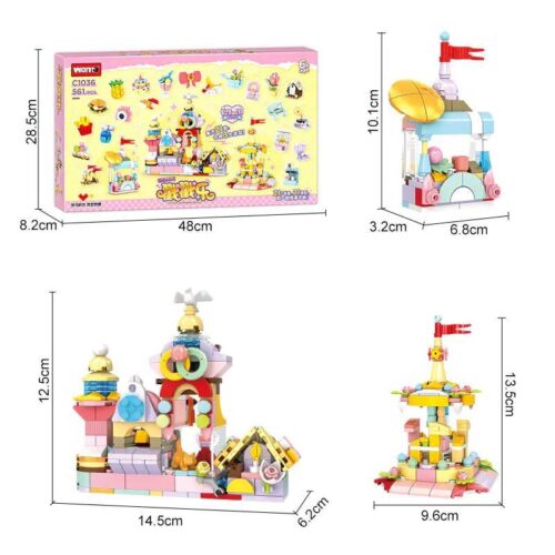 Hộp sản phẩm WOMA C1036 Sweetheart Building Blocks với 561 mảnh ghép, độ tuổi 6+, màu sắc tươi sáng
