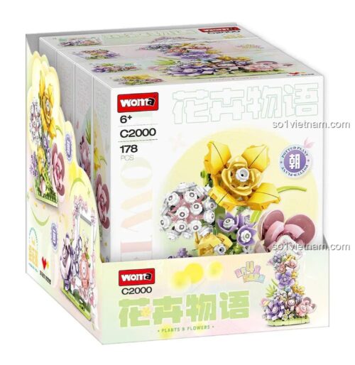 Hộp sản phẩm bộ lắp ghép hoa WOMA C2000 - 656 mảnh, đồ chơi giáo dục cho bé gái