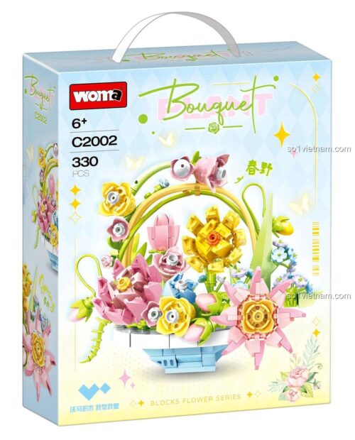 Hộp sản phẩm WOMA C2002 Giỏ hoa xuân bộ lắp ghép đồ chơi sáng tạo cho bé gái 6 tuổi, 330 mảnh, mô hình trang trí nhà cửa, vẻ đẹp tinh khôi