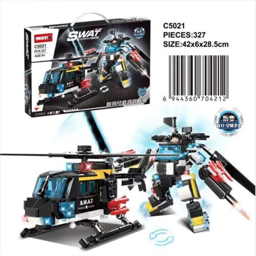 WOMA C5021 Bộ đồ chơi Trực thăng vũ trang SWAT biến hình, 327 mảnh, 6+ tuổi, màu đen, trắng, xanh dương, vàng, đỏ, đồ chơi giáo dục, đồ chơi sáng tạo, đồ chơi phát triển trí tuệ, giá tốt