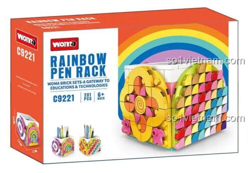 Hộp sản phẩm Hộp bút lắp ghép cầu vồng WOMA C.9221, đồ chơi lắp ghép sáng tạo cho bé gái 6 tuổi, 201 chi tiết, kích thước hộp 18.5x4.5x12.5cm