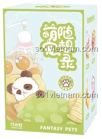 Hình ảnh hộp sản phẩm đồ chơi mô hình Xe nôi gấu trúc 802025. Hộp màu xanh lá nhạt với hình minh họa gấu trúc dễ thương, thuộc series Fantasy Pets.
