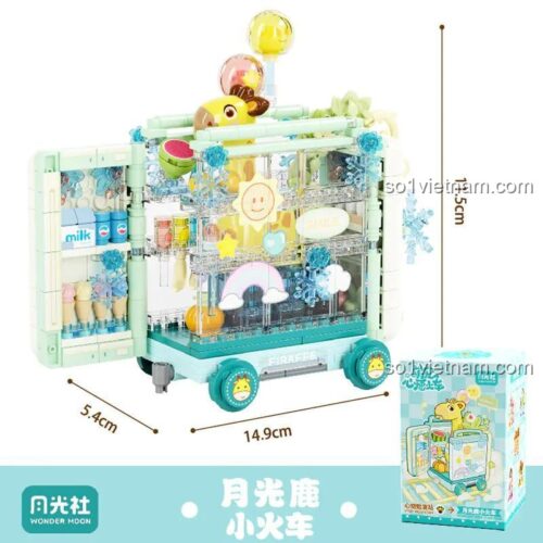 Kích thước bộ lắp ghép xe lửa chở hàng "Nguyệt Quang Lộc" Wonder Moon 802038, dài 14.9cm, rộng 5.4cm, cao 11.5cm, hộp 9.4x5.4x10cm, đồ chơi giáo dục, giá trị cao