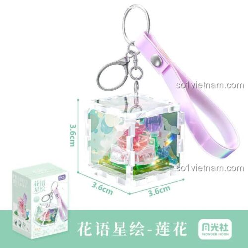 Hộp móc khóa hình hoa sen Wonder Moon 802060 đồ chơi mô hình mini block, thể hiện kích thước, giá rẻ cho con gái 14 tuổi
