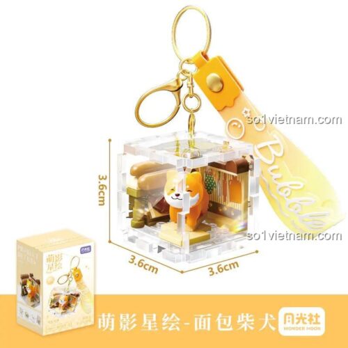 Bộ lắp ghép Wonder Moon 802062 Móc Khóa Lắp Ghép Chó Shiba Inu Bánh Mì, thể hiện kích thước 3.6cm, phù hợp con gái 14 tuổi, chất lượng cao.