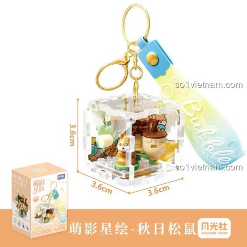 đồ chơi mô hình Wonder Moon 802063, móc khóa Sóc Mùa Thu, kích thước sản phẩm, hộp đựng, dây đeo chìa khóa cho thanh niên 14 tuổi