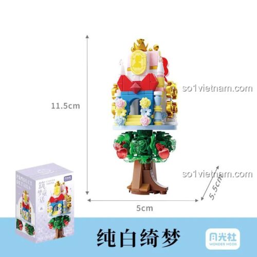 Bộ xếp hình Lâu đài thần tiên Wonder Moon 802071, thể hiện kích thước mô hình và hộp, đồ chơi cho con gái 14 tuổi, chất lượng cao.