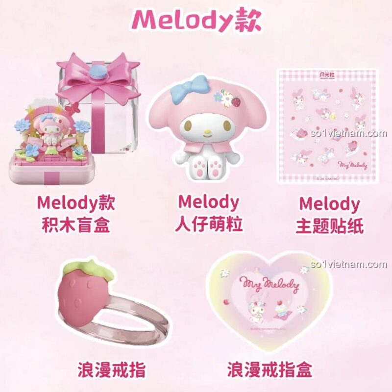 Chi tiết các thành phần trong hộp mù nhẫn My Melody Wonder Moon 803303.