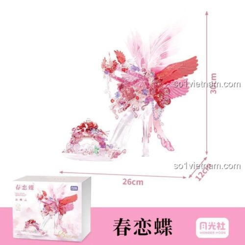 Hộp bộ lắp ghép Wonder Moon 804244 Giày Pha Lê Lãng Mạn, Wonder Moon 804244 Giày Pha Lê Lãng Mạn, thể hiện kích thước và thiết kế hộp đẹp mắt, phù hợp làm quà tặng cho con gái 12 tuổi.