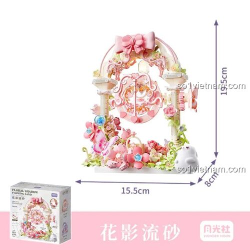 Hình ảnh thể hiện kích thước chi tiết của đồ chơi mô hình Wonder Moon 804262, cao 19.5cm và rộng 15.5cm, phù hợp để trang trí bàn học.