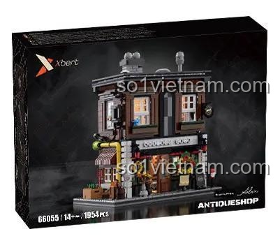 Hộp sản phẩm đồ chơi mô hình Xbert 66055 Cửa Hàng Đồ Cổ, hiển thị 1950 chi tiết và độ tuổi khuyến nghị 14+.