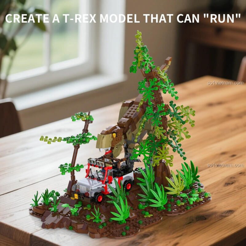 Bộ lắp ghép Xbert 66124 cho phép tạo ra mô hình T-Rex có thể tạo dáng như đang chạy, tăng thêm tính sống động cho mô hình trưng bày.