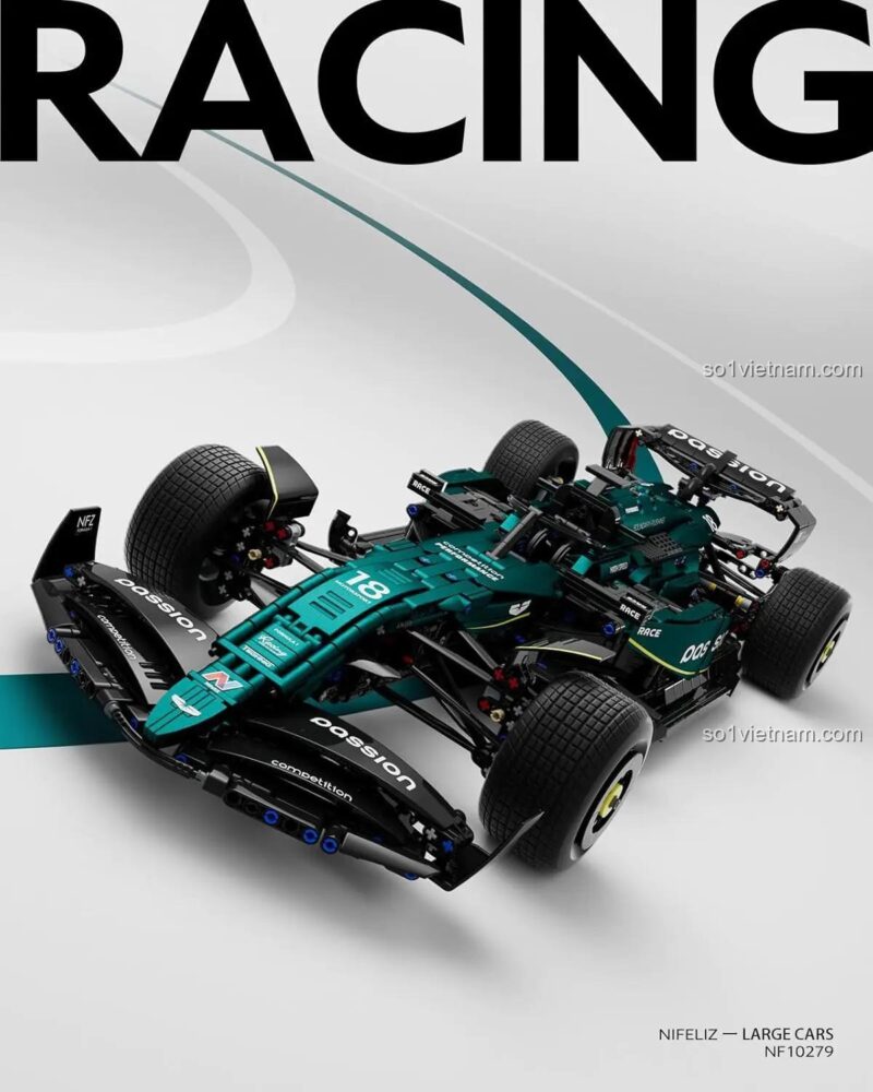Xe đua F1 Aston Martin AMR24 Nifeliz NF10279 nhìn từ bên cạnh, bộ lắp ghép xe F1 Aston Martin AMR24, đồ chơi mô hình xe đua công thức 1 cho bé trai 16 tuổi, xe F1 Aston Martin AMR24 giá tốt
