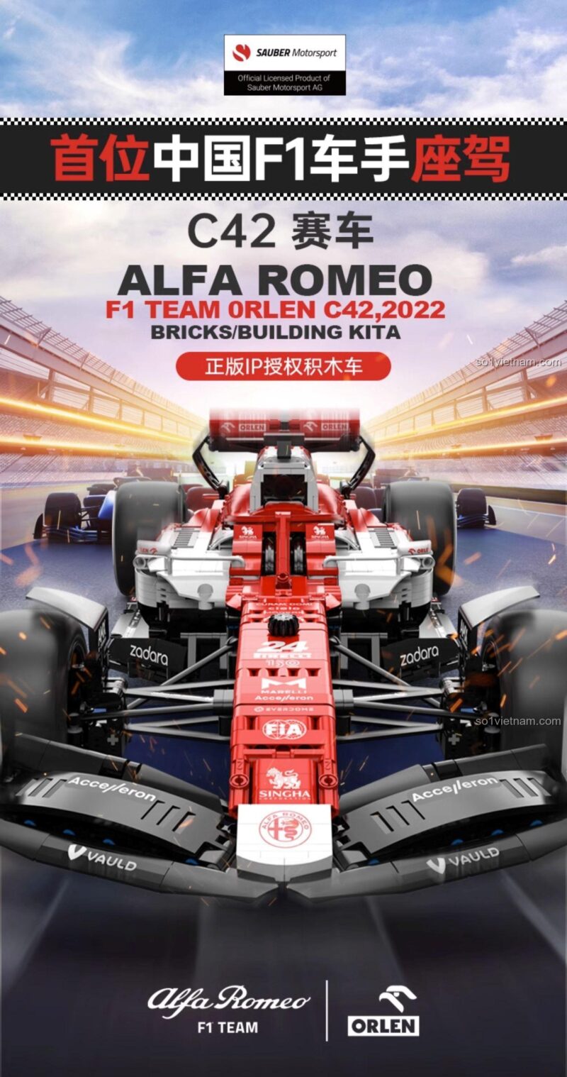 Xe đua F1 Alfa Romeo C42 RASTAR 94410 phiên bản 2022, có logo Zhou Guanyu, đồ chơi Technic cho bé trai 14 tuổi