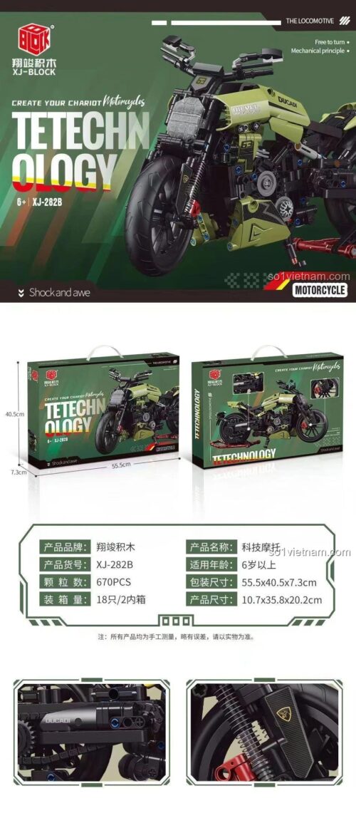 đồ chơi mô hình Mô tô Ducati XJ-282B kích thước chi tiết, xe mô tô Ducati Xiangjun cho bé trai 6 tuổi