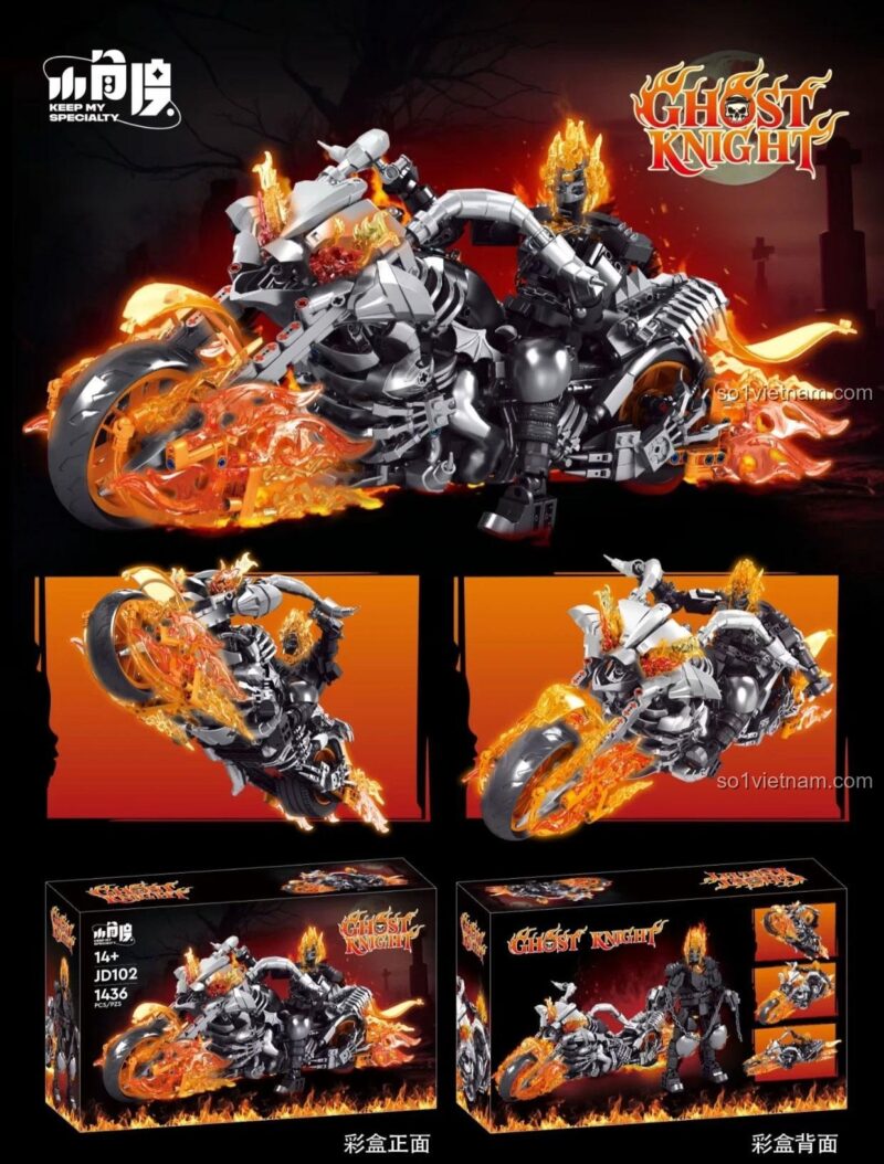 Các góc nhìn chi tiết Ghost Rider Marvel Xiao Jiaodu JD102, đồ chơi mô hình Siêu Anh Hùng Ghost Rider với 1436 mảnh ghép