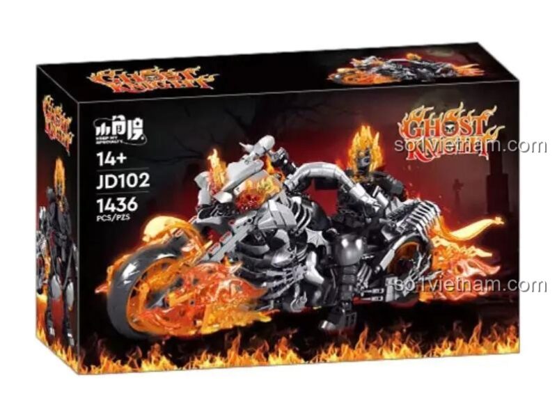 Hộp sản phẩm bộ lắp ghép Xiao Jiaodu JD102 Ghost Rider, đồ chơi mô hình Kỵ Sĩ Ma giá tốt cho bé trai 14 tuổi