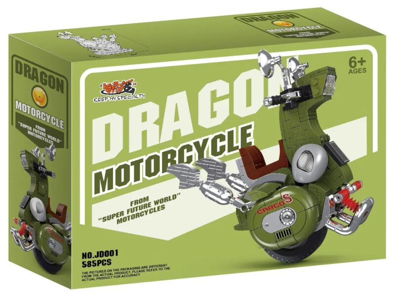 Hộp sản phẩm bộ lắp ráp Xe máy một bánh Dragon Ball XiaoJiaoDu JD001, đồ chơi mô hình cho bé trai 6 tuổi, giá rẻ.