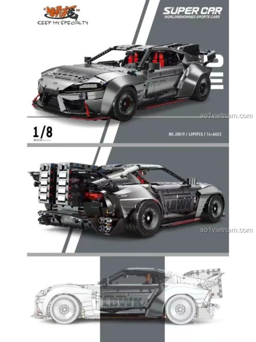Chi tiết đồ chơi mô hình Toyota Supra Bull Demon King JD019, bộ lắp ráp Technic 4399 mảnh, quà tặng sáng tạo cho thanh niên.