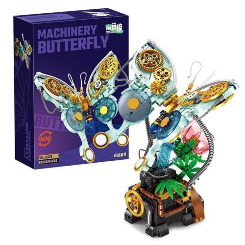Bộ lắp ghép Bướm Máy Móc JD029 Steampunk, đồ chơi mô hình côn trùng cơ khí cho bé 6 tuổi, màu vàng, xanh lá, trắng, nâu, 521 mảnh