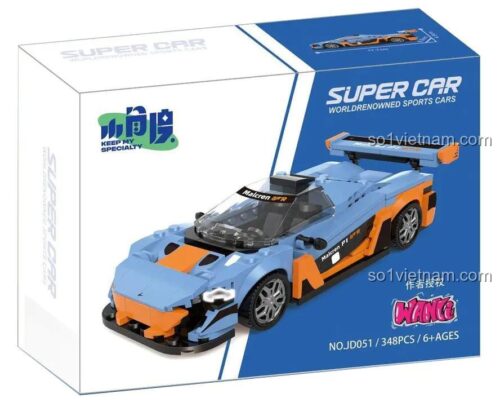 Hộp bộ lắp ghép Siêu xe McLaren P1 JD051 348 mảnh, Tương thích LEGO®, Cho bé 6 tuổi, Màu xanh dương cam đen, Tốc độ đỉnh cao, Mô hình siêu xe tỉ lệ 1:17.7