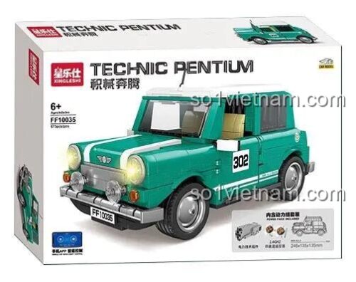 Hộp sản phẩm bộ lắp ghép xe MINI Cooper Racing điều khiển từ xa, 673 mảnh, tỉ lệ 1:16, có đèn LED, 2.4GHz, phù hợp cho bé 6 tuổi