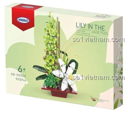 Hộp sản phẩm bộ lắp ráp Xingbao XB-05004 Hoa Bách Hợp, có hình ảnh mô hình hoa, thông tin 6+, XB-05004, 905 mảnh ghép, phù hợp cho bé gái 6 tuổi