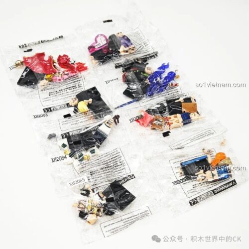 Các gói minifigure One Piece riêng lẻ trong bộ X0356 của 欣宏XINH, thể hiện sự đa dạng và chi tiết của từng nhân vật.