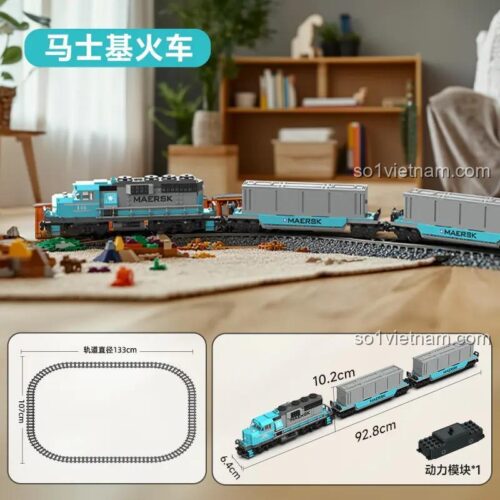 Mô hình tàu hỏa Maersk Xmork 025112 lắp ráp, chi tiết chân thực, có động cơ chạy điện, 1078 mảnh ghép, đồ chơi giáo dục cho bé trai 8 tuổi