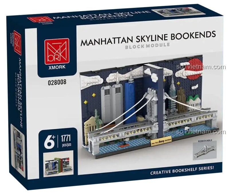 Hộp đồ chơi mô hình XMORK 028008 Chặn Sách Manhattan, quà tặng sáng tạo cho người yêu kiến trúc, tương thích LEGO®.
